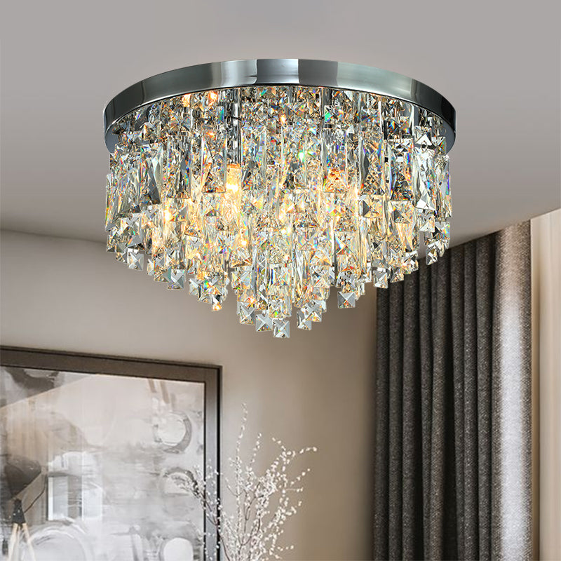 12"/18" Wide Modern Conical Ceiling Lamp Crystal Block 4/6-Bulb Flush Mount Lighting Fixture in Chrome