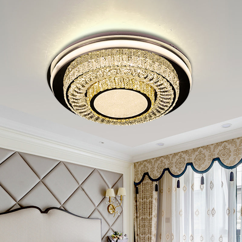 Crystal Block LED Round Flushmount Contemporary Close to Ceiling Lighting Fixture in Chrome