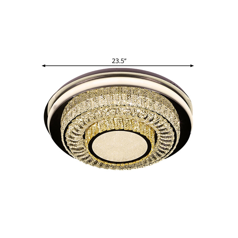 Crystal Block LED Round Flushmount Contemporary Close to Ceiling Lighting Fixture in Chrome