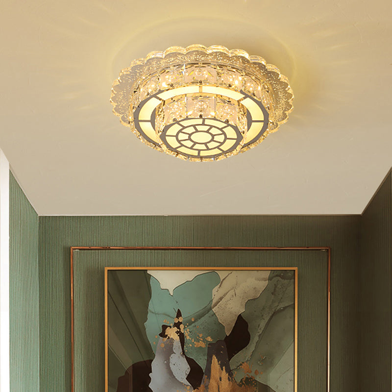 Round/Square Flush Light Fixture Modern Hand-Cut Crystal LED Chrome Ceiling Flush Mount for Balcony