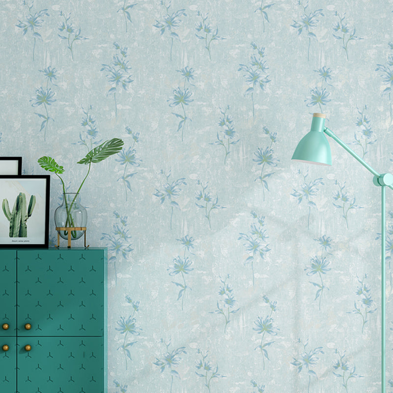 Pastel Color Flower Print Wallpaper Moisture Resistant Rustic Living Room Wall Covering
