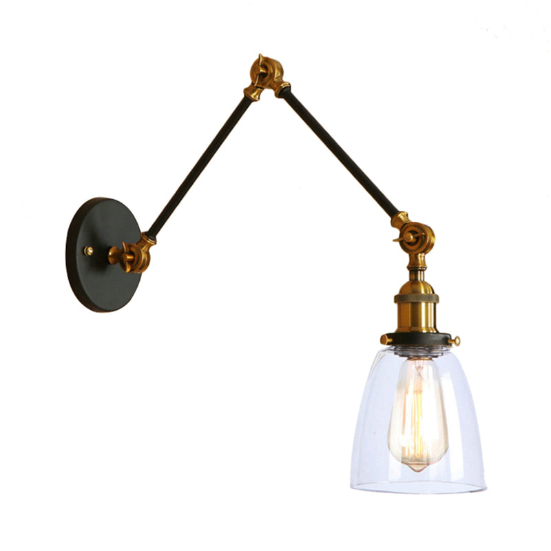 Fiilles à côté de la luminaire d'applications Verre transparent antique 1 Light Light Black / Silver / Brass Wall Lampe avec bras oscillant