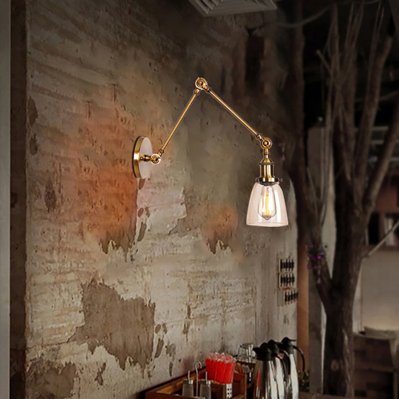 Affusolato accanto alla lampada di applique vetro antico trasparente 1 lampada da parete nera/argento/in ottone con braccio azionario