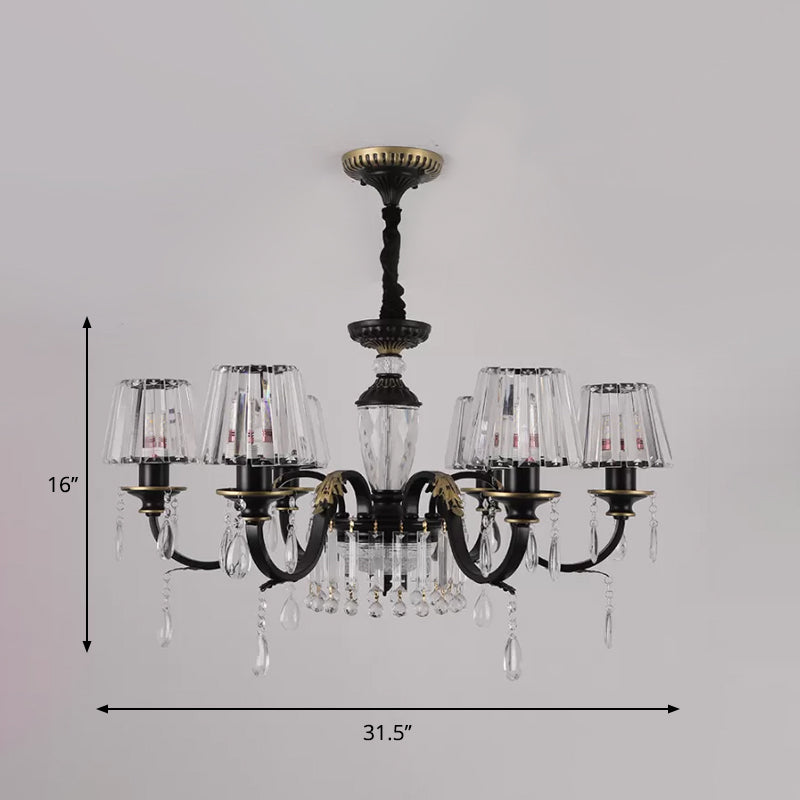 Traditionele kegel naar beneden verlichting 6/8 koppen wissen kristalglas kroonluchter lichtarmatuur in zwart met druppel