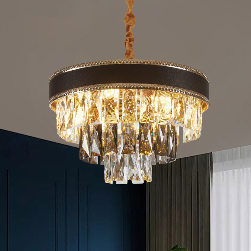 Luce a sospensione a sospensione affusolata rettangolo di cristalli moderni 6/9 lampadario 14 "/21,5" largo lampadario a sospeso nero