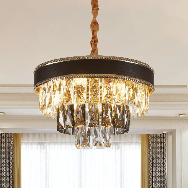 Luce a sospensione a sospensione affusolata rettangolo di cristalli moderni 6/9 lampadario 14 "/21,5" largo lampadario a sospeso nero