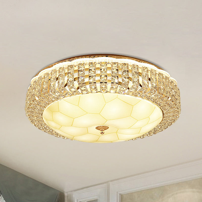 Dome LED Flush-Mount Light Fixture Modern Style Clear Hand-Cut Crystal Close to Ceiling Lamp in Gold