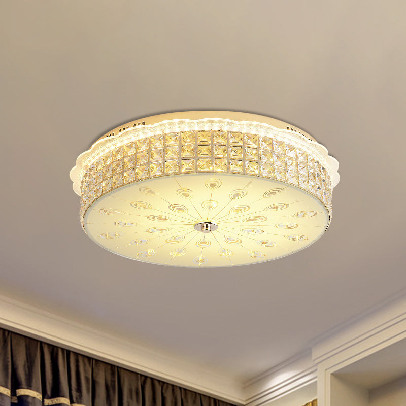 Drum Close to Ceiling Lighting Contemporary Clear Crystal Block LED Flush Mount Light in Gold for Sleeping Room