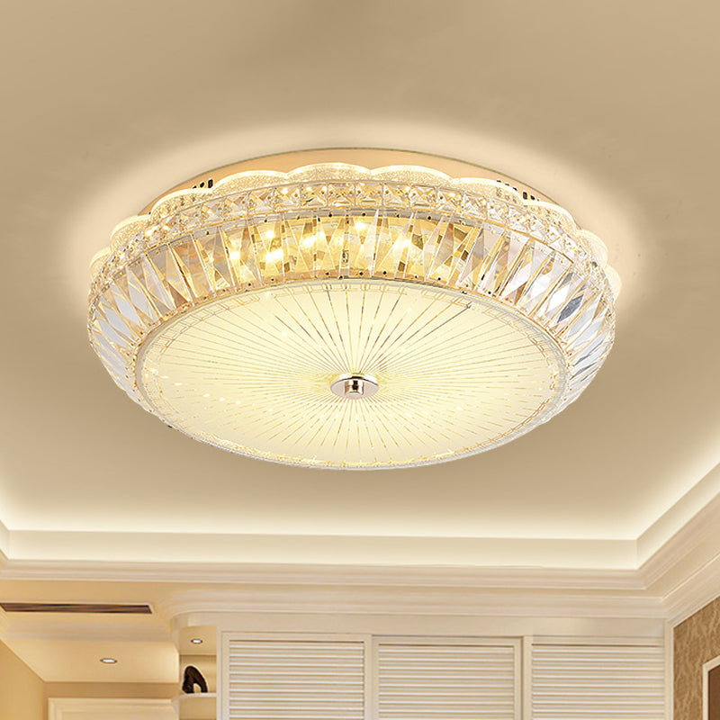 Drum Close to Ceiling Lighting Contemporary Clear Crystal Block LED Flush Mount Light in Gold for Sleeping Room