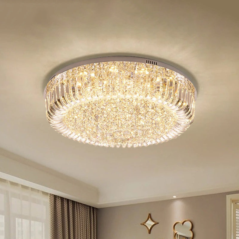 Gold Round LED Ceiling Light Fixture Modern Clear Prismatic Optical Crystal Flushmount in Warm/White Light, 23.5"/31.5" Wide