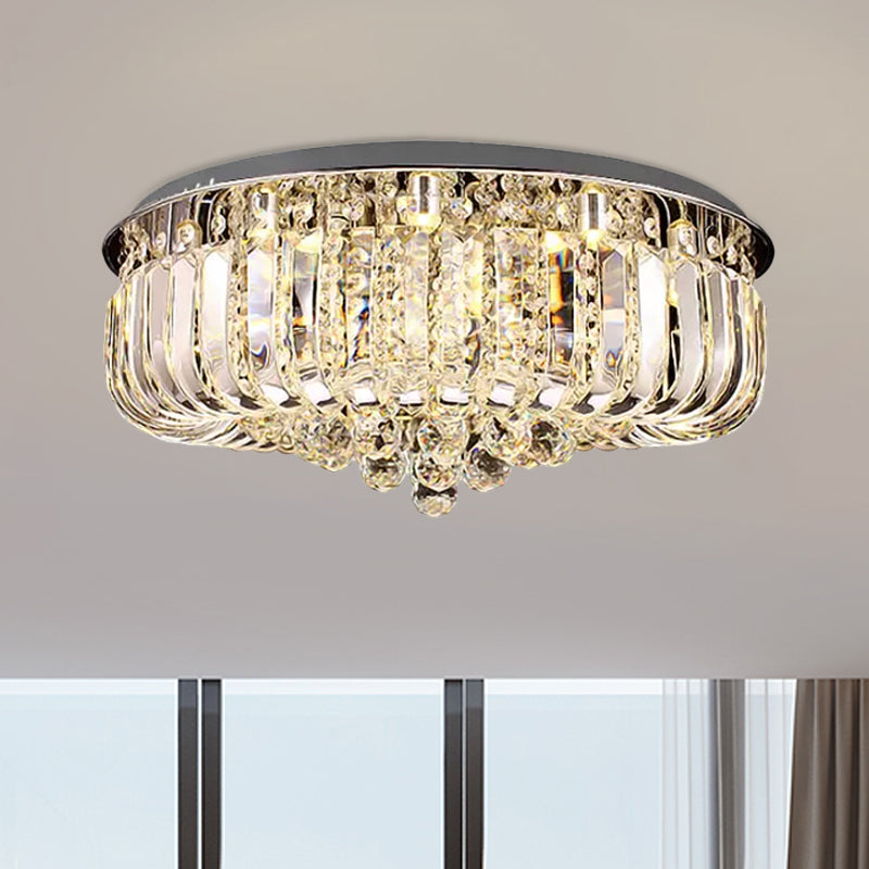 Gold Round LED Ceiling Light Fixture Modern Clear Prismatic Optical Crystal Flushmount in Warm/White Light, 23.5"/31.5" Wide