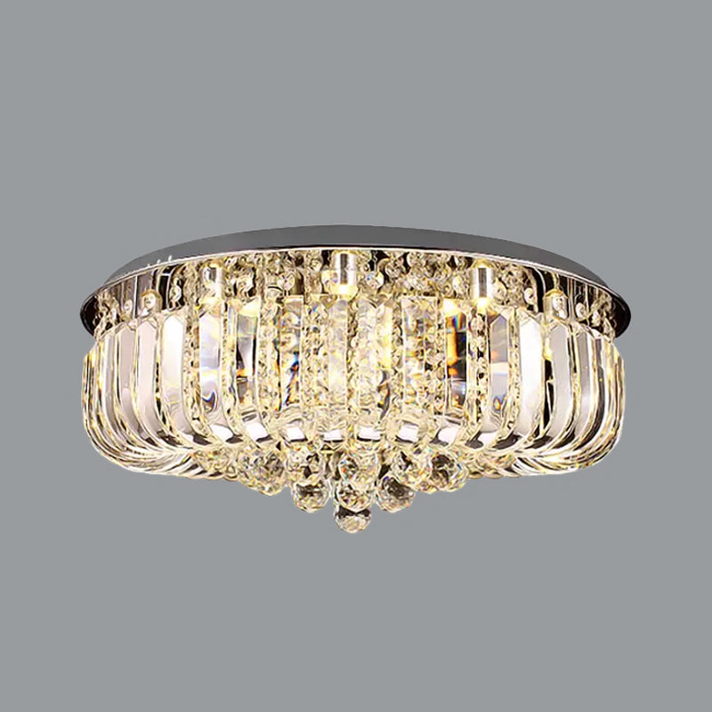 Gold Round LED Ceiling Light Fixture Modern Clear Prismatic Optical Crystal Flushmount in Warm/White Light, 23.5"/31.5" Wide