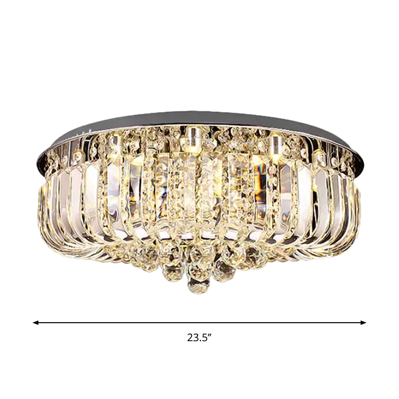 Gold Round LED Ceiling Light Fixture Modern Clear Prismatic Optical Crystal Flushmount in Warm/White Light, 23.5"/31.5" Wide