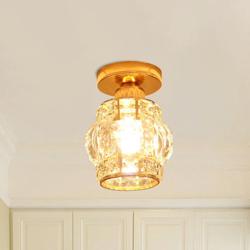 1 Éclairage semi-montage de la tête à l'or moderne près de l'éclairage du plafond avec globe / carré / lanterne Crystal Crystal Shade