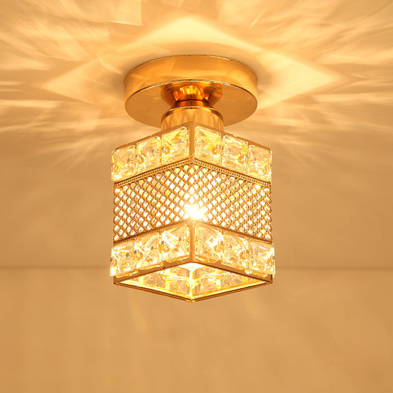 1 Éclairage semi-montage de la tête à l'or moderne près de l'éclairage du plafond avec globe / carré / lanterne Crystal Crystal Shade