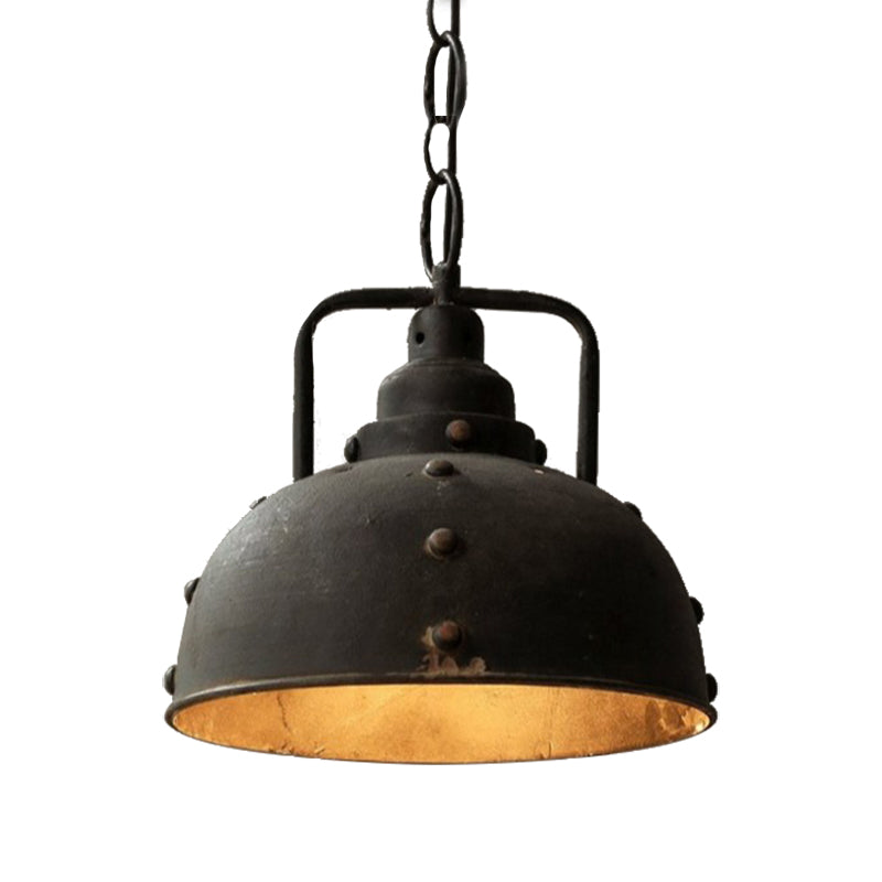 1 Light Dome Suspension Light Country Rustic Style Antique Black Wrought Iron Hanging Pendant Light