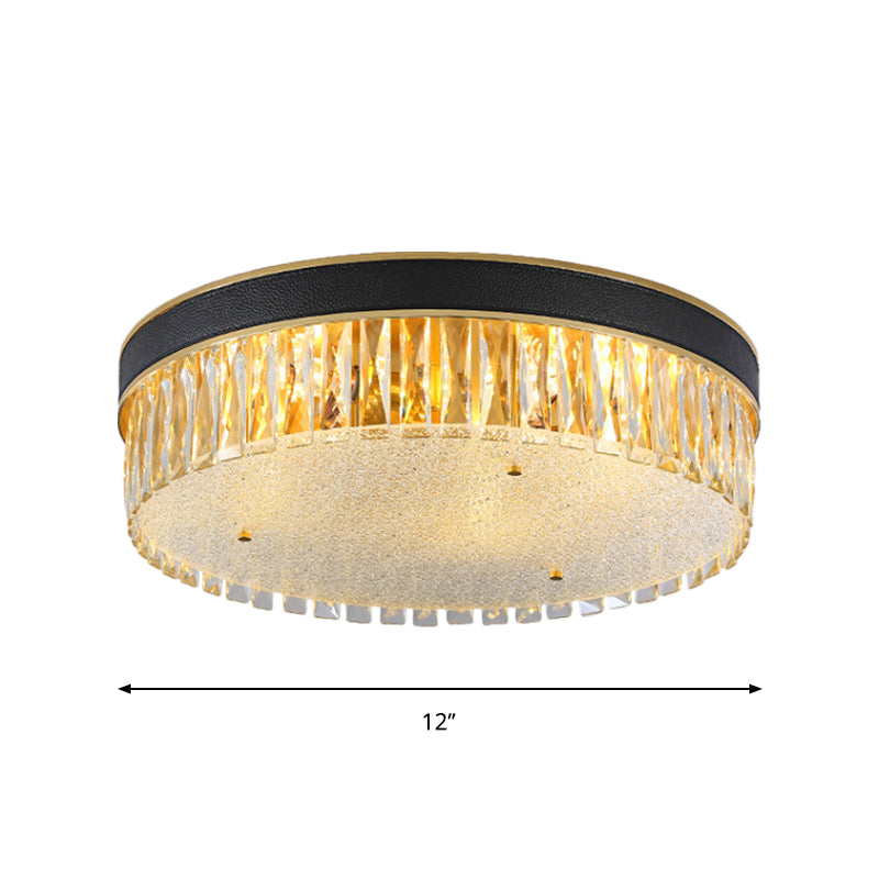 Rectangle-Cut Crystal Drum Flush Light Contemporary 3/4 Heads Gold Ceiling Flush Mount, 12"/16" Wide