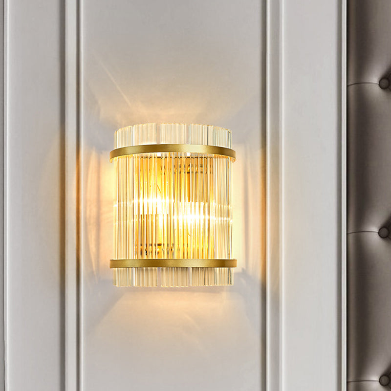 Éclairage mural cylindrique / rectangle moderne Pigne de cristal transparent 2 têtes Houleur mural luminaire monté en or