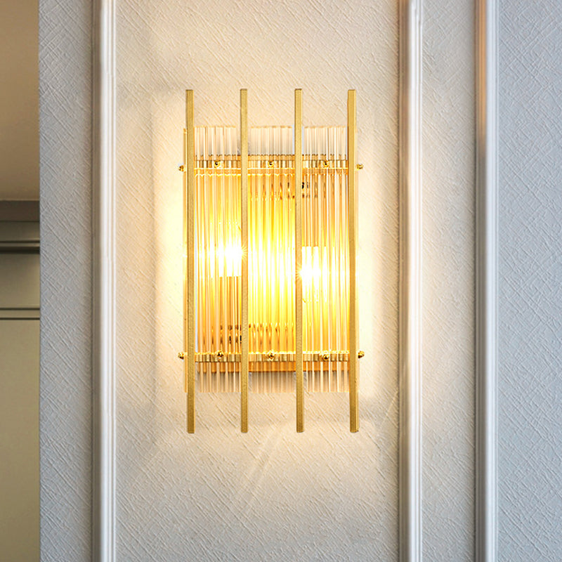 Modern Cylindrical/Rectangle Wall Lighting Clear Crystal Rod 2 Heads Hallway Wall Mounted Light Fixture in Gold