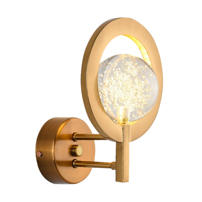 Globe Clear Crystal Wall Mount Lamp Modern Style LED Gold Wall Light Fixture with Ring Frame