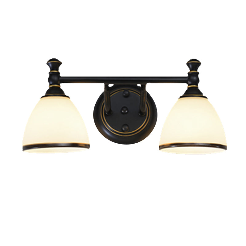 Milky Glass Black Vanity Sconce Tapered 2/3 Lights Retro Style Wall Lighting Idea for Shower Room
