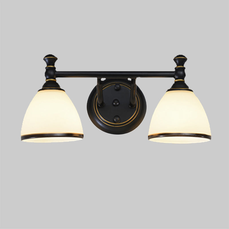 Milky Glass Black Vanity Sconce Tapered 2/3 Lights Retro Style Wall Lighting Idea for Shower Room