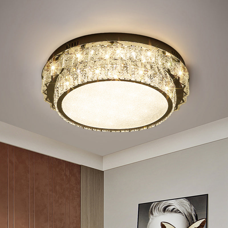 Chrome Square/Round Flush Light Fixture Modern Style Crystal Block LED Close to Ceiling Lamp for Bedroom