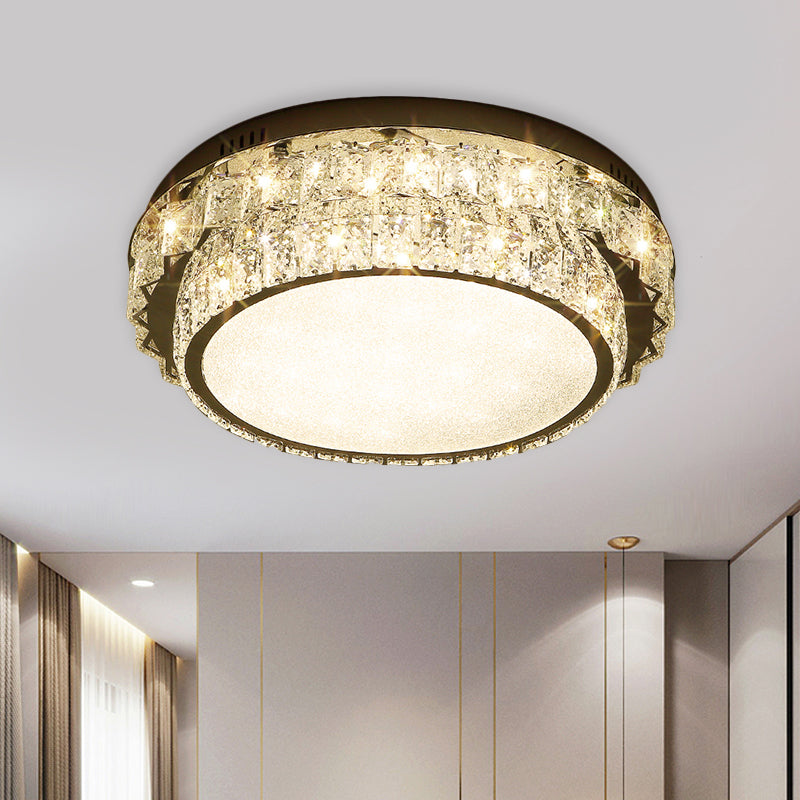 Chrome Square/Round Flush Light Fixture Modern Style Crystal Block LED Close to Ceiling Lamp for Bedroom