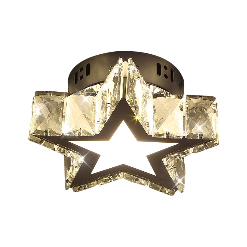 LED Hallway Flush Light Fixture Modern Chrome Close to Ceiling Lighting with Star/Loving Heart Crystal Prisms Shade
