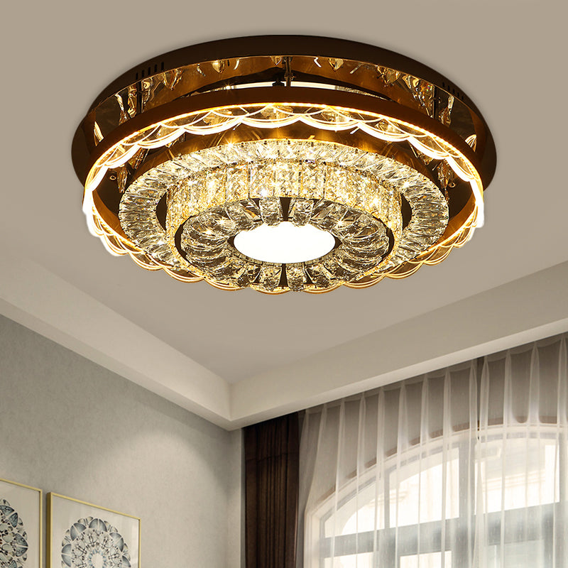 Round Close to Ceiling Lighting Modern Style Crystal Block LED Flush Mount Fixture in Chrome