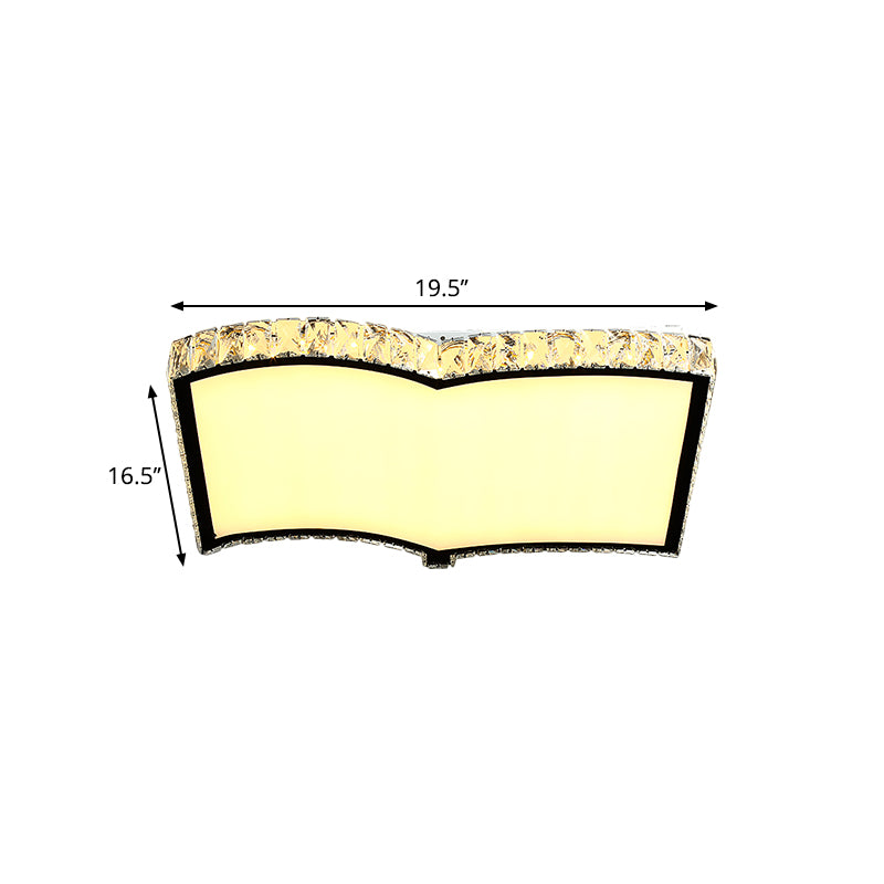 Book-Shape LED Flush Mount Light Contemporary Cut Crystal Study Room Ceiling Lamp in Chrome, 19.5"/27.5" Wide