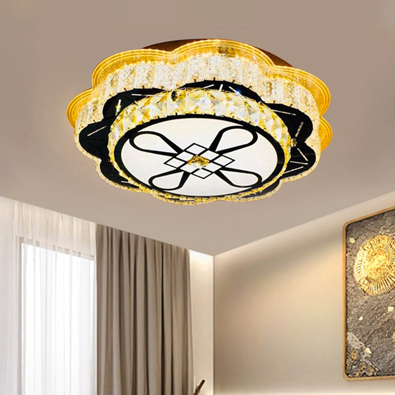 19.5"/23.5" Wide Modern Floral Flushmount Faceted Clear Glass LED Drawing Room Ceiling Flush in Chrome