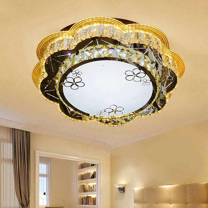 19.5"/23.5" Wide Modern Floral Flushmount Faceted Clear Glass LED Drawing Room Ceiling Flush in Chrome