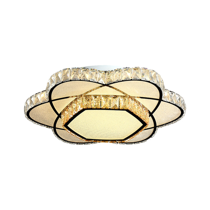 Faceted Crystal Bloom Ceiling Light Contemporary LED Flush Mount Lighting in Chrome for Dining Room