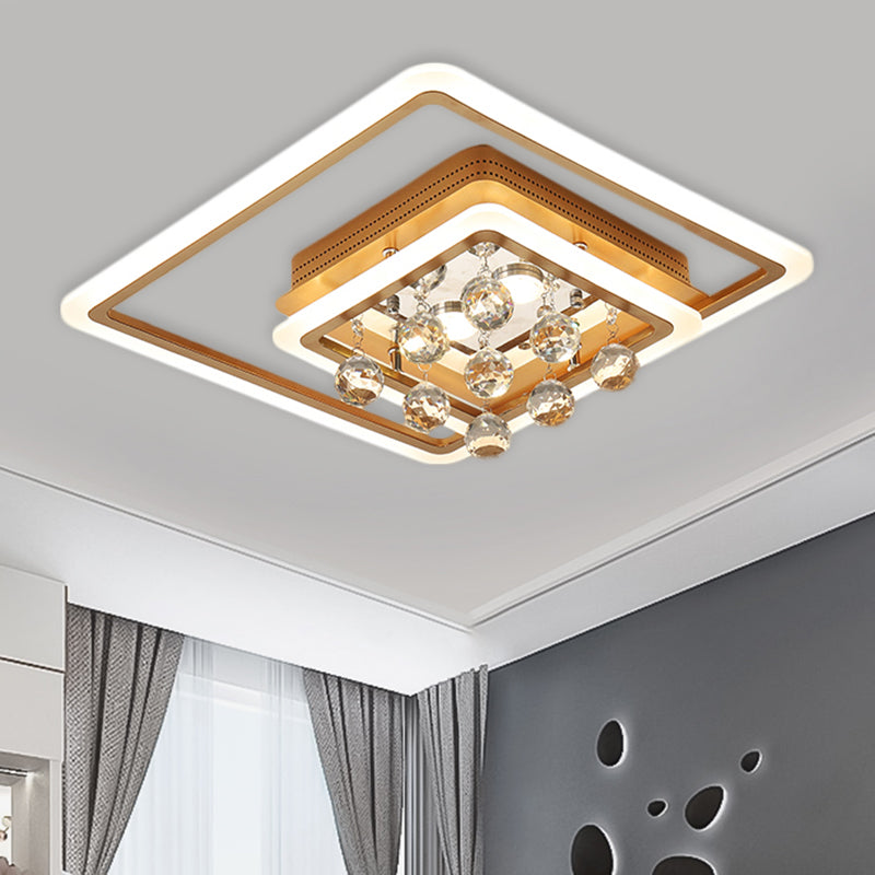 LED Parlor Flush Mount Lamp Modern Gold Close to Ceiling Lighting Fixture with Triangle/Round/Loving Heart Crystal Shade