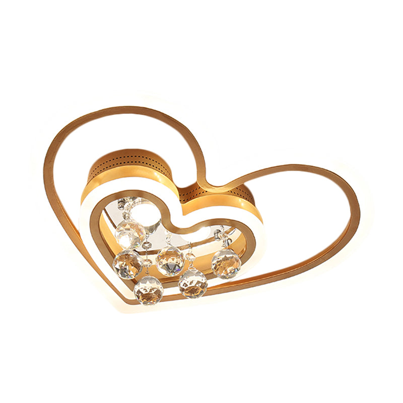 LED Parlor Flush Mount Lamp Modern Gold Close to Ceiling Lighting Fixture with Triangle/Round/Loving Heart Crystal Shade