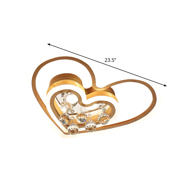 LED Parlor Flush Mount Lamp Modern Gold Close to Ceiling Lighting Fixture with Triangle/Round/Loving Heart Crystal Shade