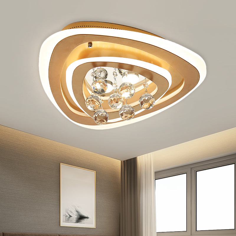 LED Parlor Flush Mount Lamp Modern Gold Close to Ceiling Lighting Fixture with Triangle/Round/Loving Heart Crystal Shade