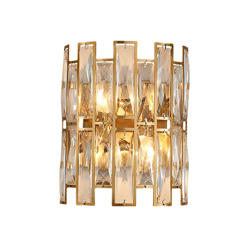 Cylinder Surface Wall Sconce Modern Crystal Rectangle 11"/17" Wide 2/4 Lights Gold Wall Mounted Lighting