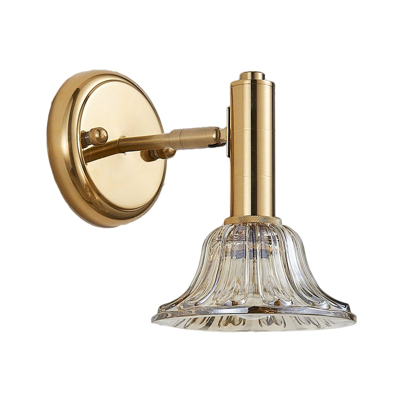Éclairage mural évasé Éclairage contemporain vitre à cristal clair 1 lampe murale en or de lumière pour le chevet