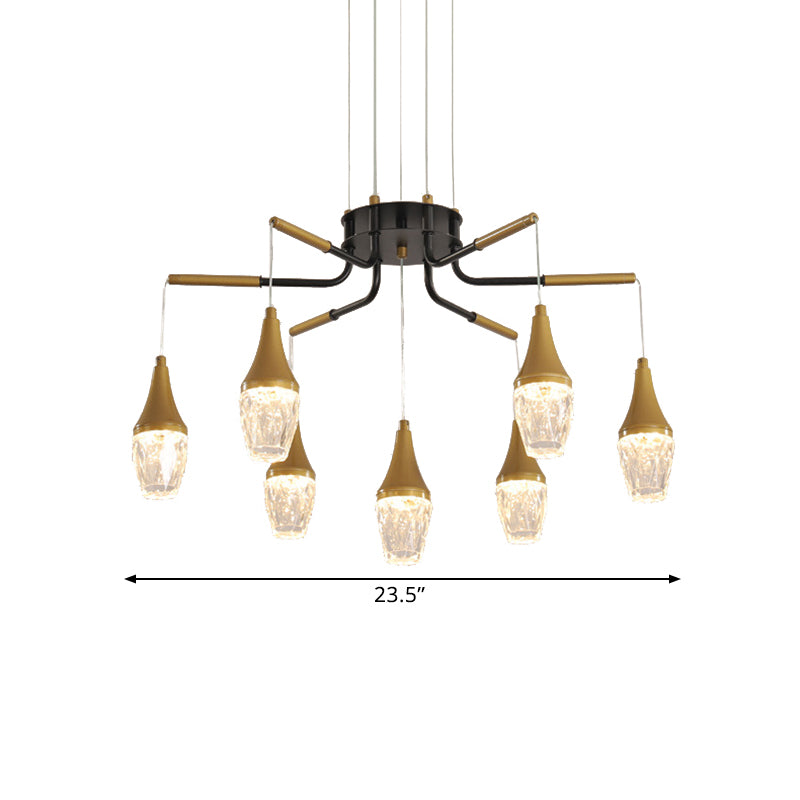 7/13/16-Kopf-LED Kronleuchter postmoderner Burst-Design Kristall Regentropfendecke in Gold