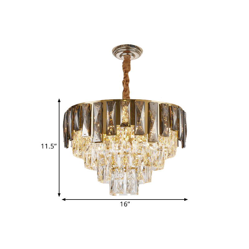 6 Lights Tapered Pendant Lamp Contemporary Clear and Smoke Beveled Crystal Chandelier