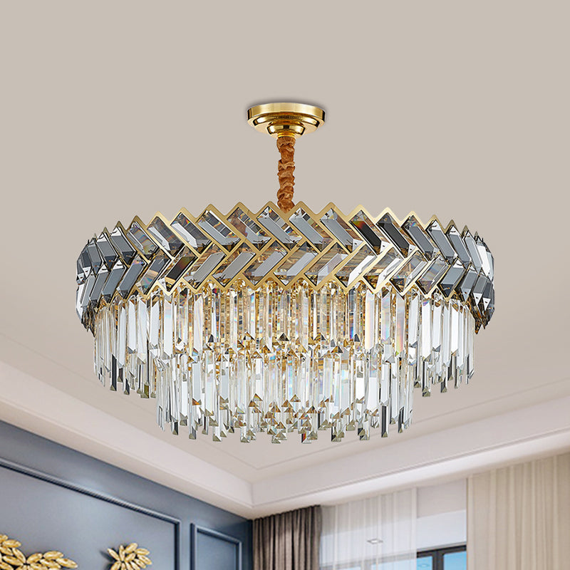 9 Lampenlampen Kronleuchter anheiztem Licht moderne 2-Schicht-Kristallstangen Suspension Licht mit Fischgrätendesign in Schwarzgold