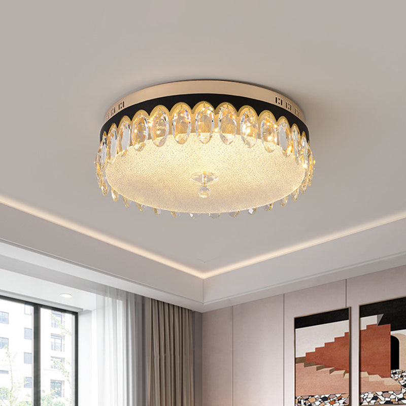 Clear Crystal Tambour Ceiling Lamp Simplicity Bedroom LED Flush-Mount Light Fixture