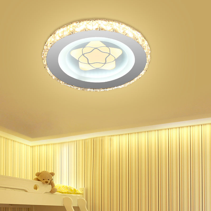 Circular Mini LED Ceiling Flush Simple Stainless Steel Crystal Flush Light Fixture for Corridor
