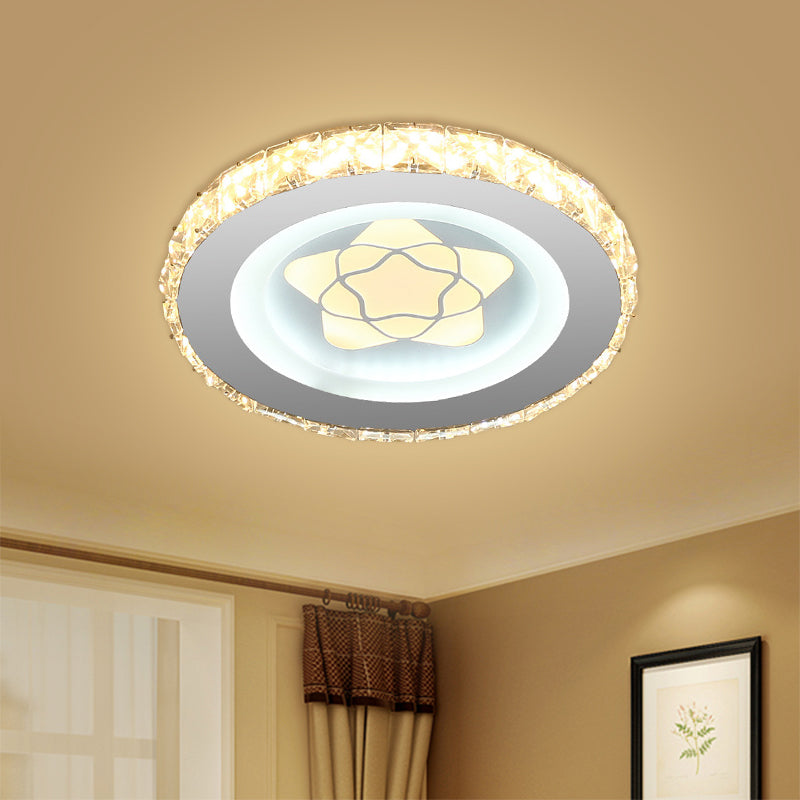 Circular Mini LED Ceiling Flush Simple Stainless Steel Crystal Flush Light Fixture for Corridor