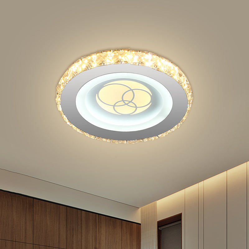 Circular Mini LED Ceiling Flush Simple Stainless Steel Crystal Flush Light Fixture for Corridor