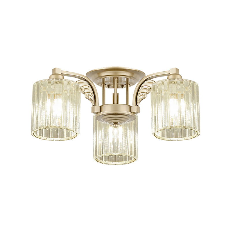 Lámpara de techo de cilindro de 3/9 luces Moderna de cristal transparente Semi Flush Mount Lighte para dormitorio