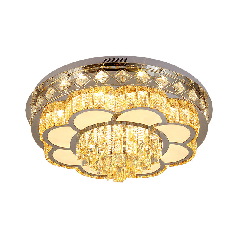 Cut Crystal Floral Flush Ceiling Light Modern Hotel LED Flushmount in Stainless Steel