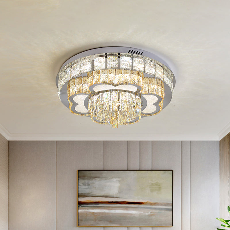 Cut Crystal Floral Flush Ceiling Light Modern Hotel LED Flushmount in Stainless Steel